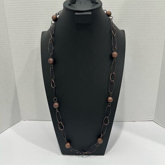 Joan Rivers Long Necklace Brown Hoops & Beads Adjustable Chain 40in VTG - Picture 2 of 3